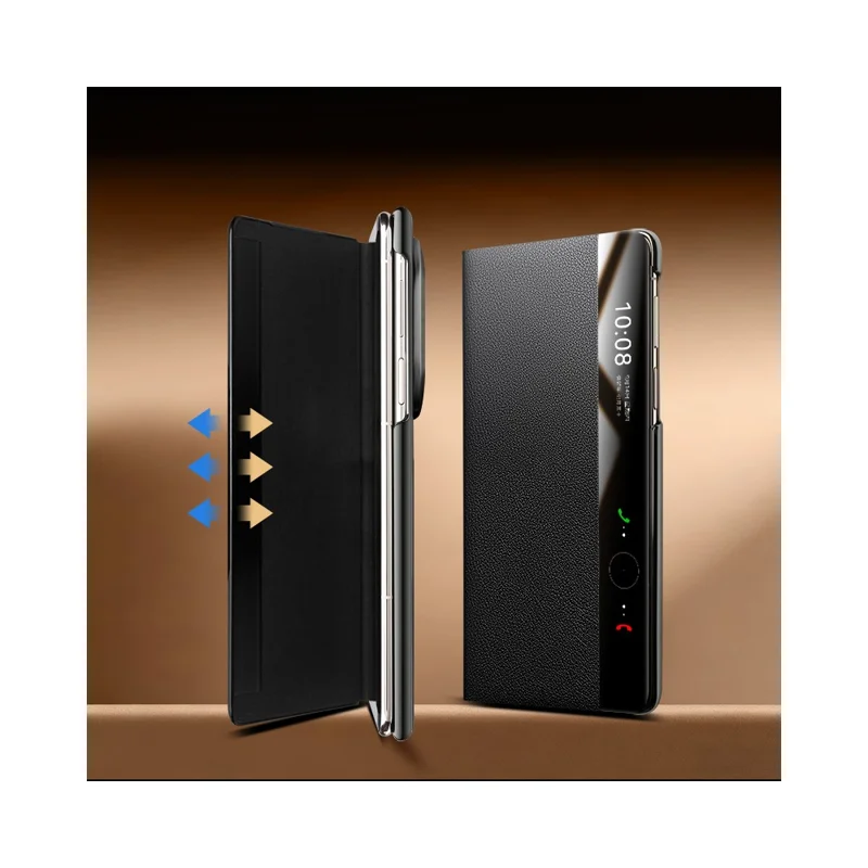 QIALINO For Huawei Mate X7 Case Smart View Window Genuine Cow Leather Phone Cover - Black