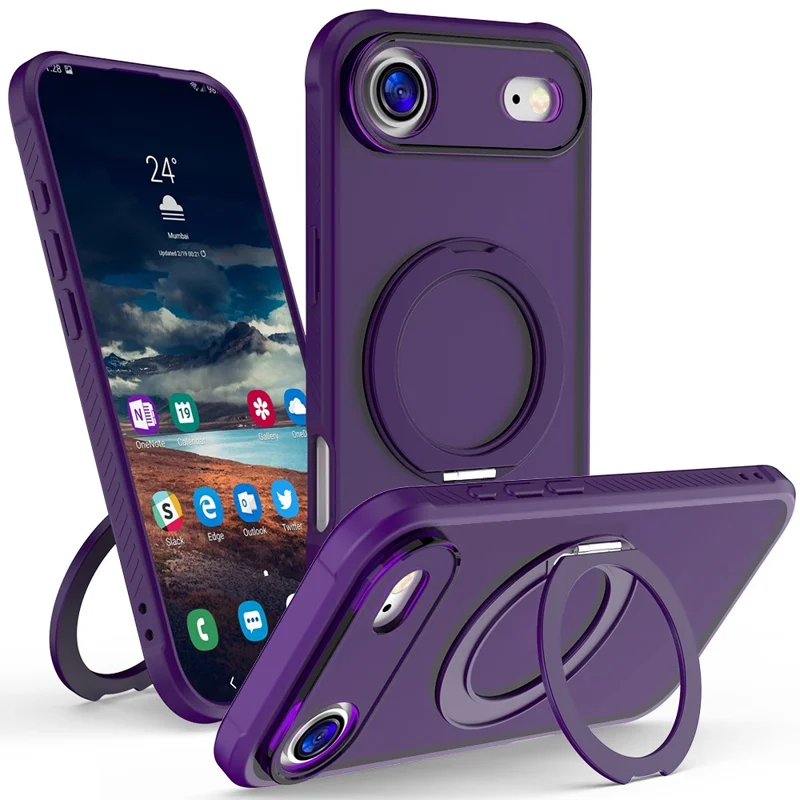 Compra al por mayor de funda para iPhone Air con anillo magnético giratorio, cubierta de teléfono táctil TPU + PC - Morado oscuro