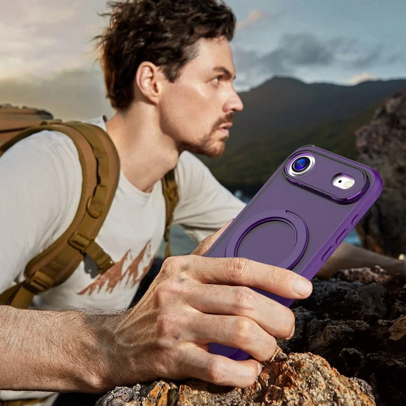 Compra al por mayor de funda para iPhone Air con anillo magnético giratorio, cubierta de teléfono táctil TPU + PC - Morado oscuro