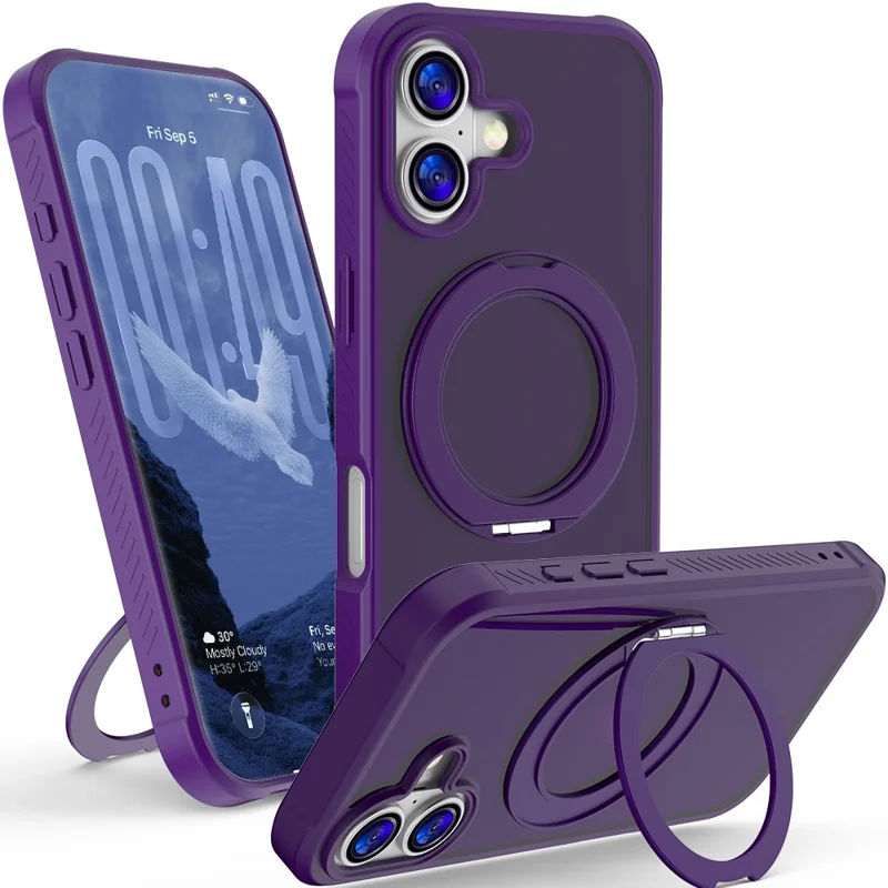 Kauf in Großmengen für iPhone 16 Hülle mit magnetischem Ringständer TPU + PC Skin-Touch-Handyhülle - Dunkelviolett