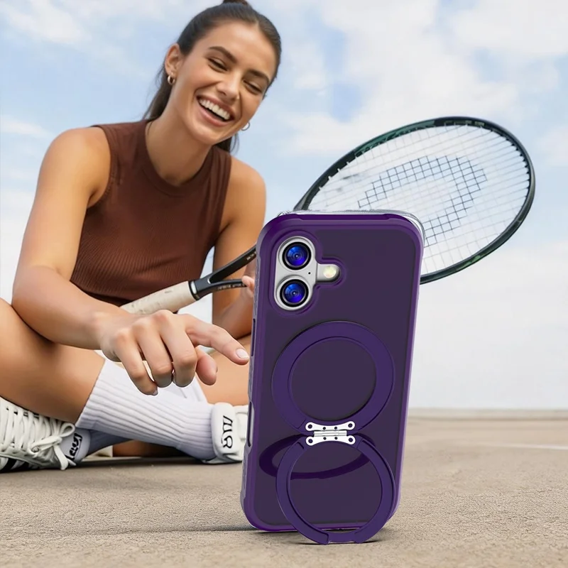 Kauf in Großmengen für iPhone 16 Hülle mit magnetischem Ringständer TPU + PC Skin-Touch-Handyhülle - Dunkelviolett