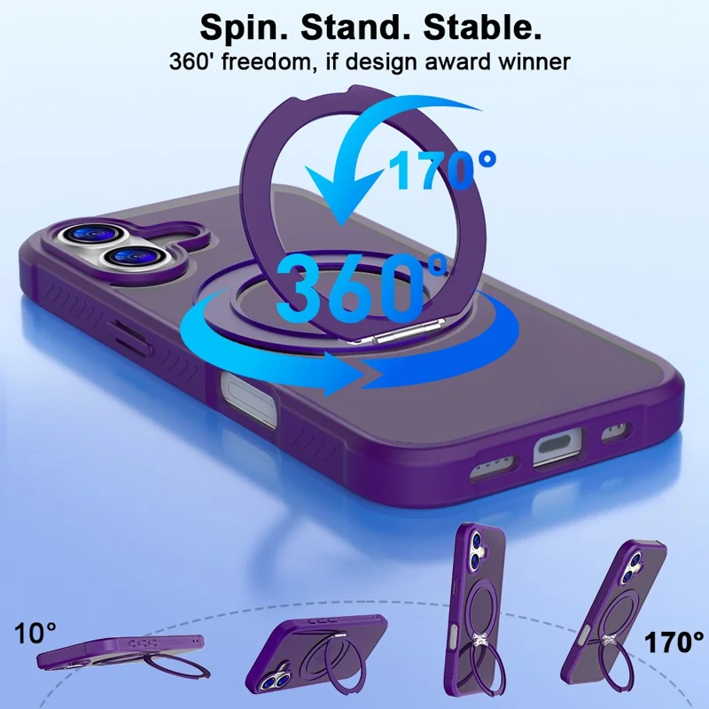 Kauf in Großmengen für iPhone 16 Hülle mit magnetischem Ringständer TPU + PC Skin-Touch-Handyhülle - Dunkelviolett