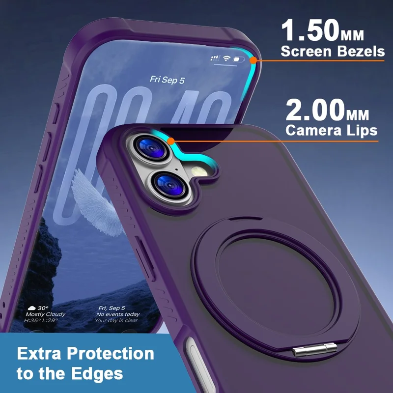 Kauf in Großmengen für iPhone 16 Hülle mit magnetischem Ringständer TPU + PC Skin-Touch-Handyhülle - Dunkelviolett