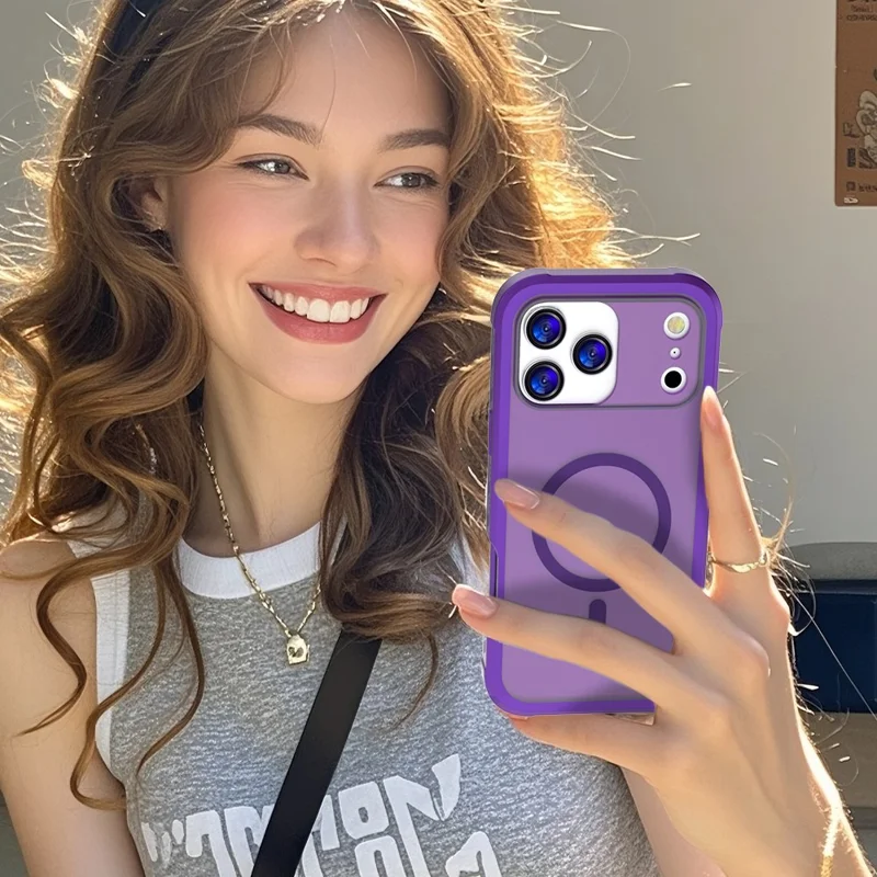 Bulk Purchasing For iPhone 17 Pro Case Compatible with MagSafe TPU + PC Skin Touch Phone Cover with Screen Protector - Dark Purple