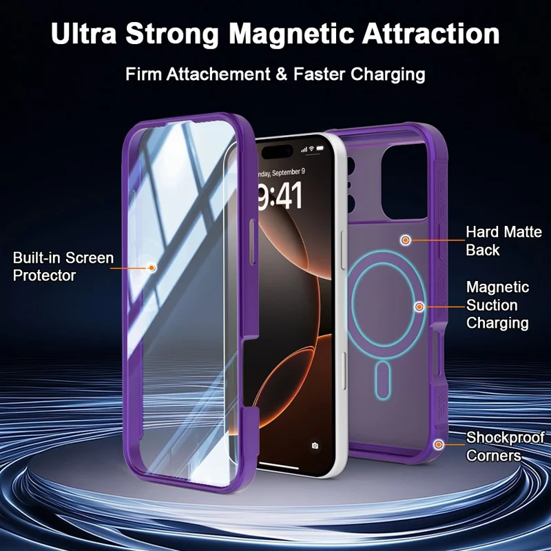Bulk Purchasing For iPhone 17 Pro Case Compatible with MagSafe TPU + PC Skin Touch Phone Cover with Screen Protector - Dark Purple