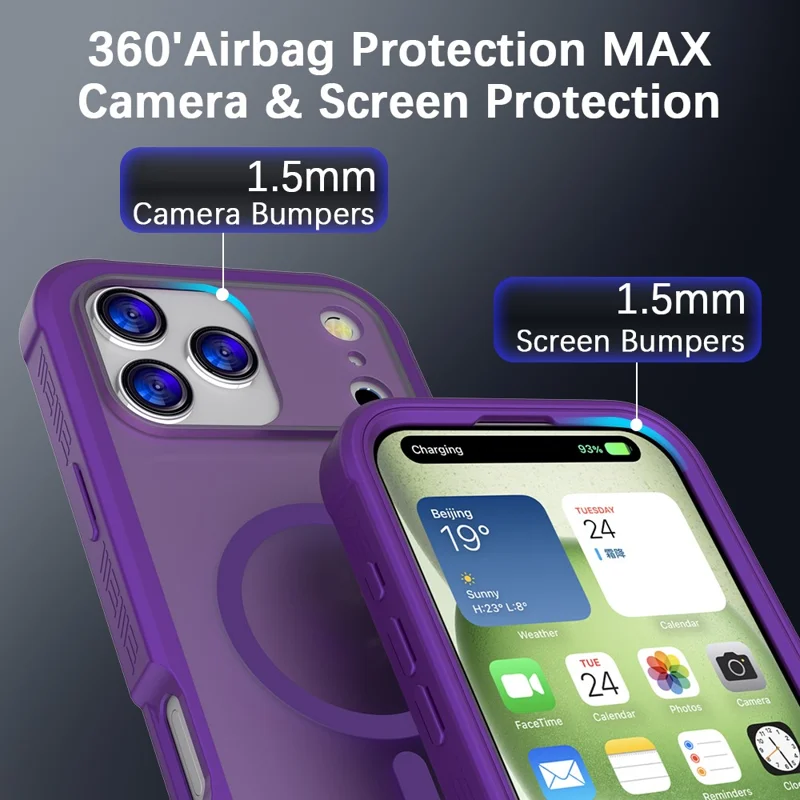 Achat en gros pour étui iPhone 17 Pro Max compatible MagSafe, housse tactile en TPU + PC avec protecteur d'écran - Violet foncé