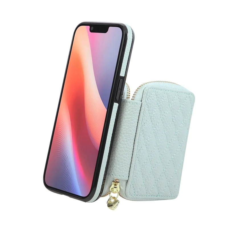 For iPhone 16e Case Zipper Card Holder PU Leather Phone Back Cover with Shoulder Strap - Blue