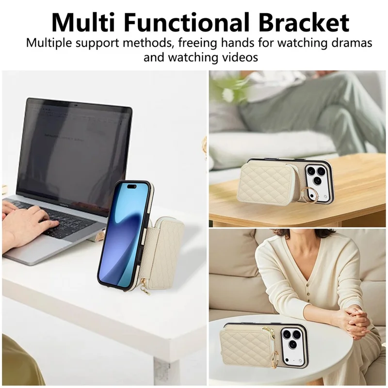 Coque pour iPhone 17 Pro Max avec Porte-cartes à Fermeture Éclair, Housse Arrière en Cuir PU avec Sangle d'Épaule - Noir