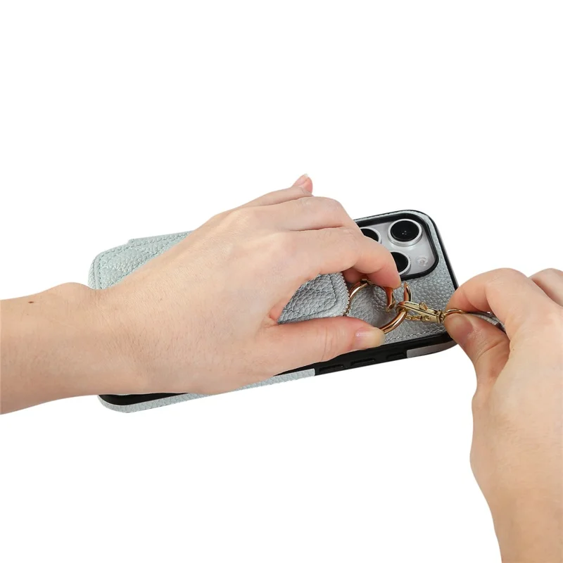 Für iPhone 16 Pro Max Hülle mit Reißverschluss und Kartenfach PU-Leder Rückseite mit Schultergurt - Blau