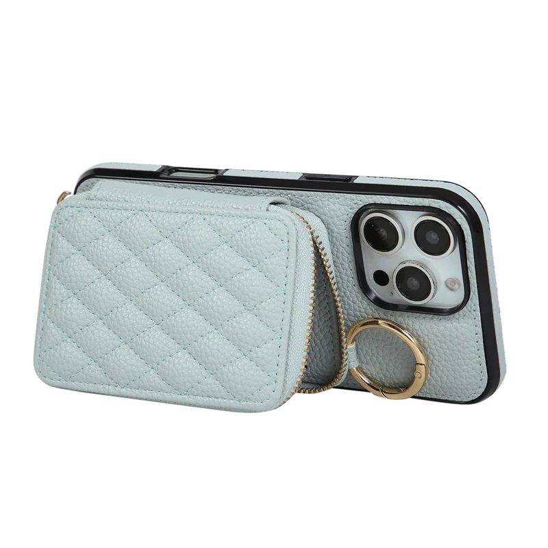 Für iPhone 16 Pro Max Hülle mit Reißverschluss und Kartenfach PU-Leder Rückseite mit Schultergurt - Blau