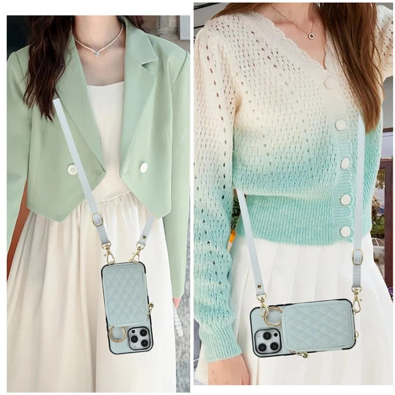 Für iPhone 16 Pro Max Hülle mit Reißverschluss und Kartenfach PU-Leder Rückseite mit Schultergurt - Blau