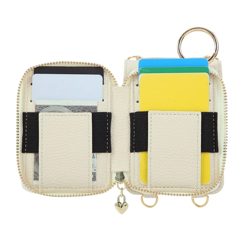 For Samsung Galaxy Z Flip6 5G Case Zipper Card Holder PU Leather Phone Back Cover with Shoulder Strap - Beige