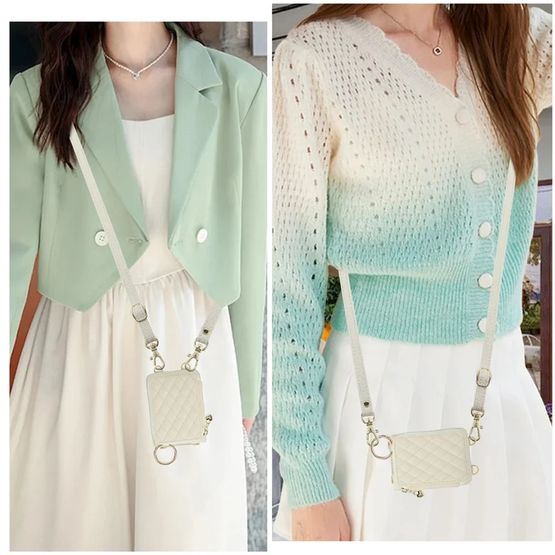 For Samsung Galaxy Z Flip6 5G Case Zipper Card Holder PU Leather Phone Back Cover with Shoulder Strap - Beige