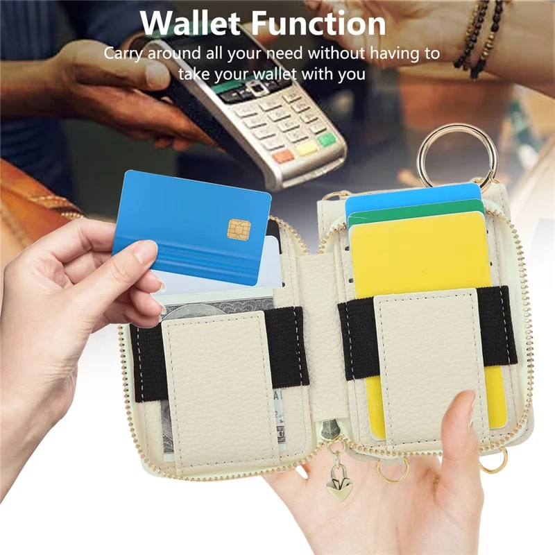 For Samsung Galaxy Z Flip6 5G Case Zipper Card Holder PU Leather Phone Back Cover with Shoulder Strap - Beige