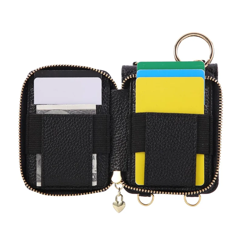 For Samsung Galaxy Z Flip7 5G Case Zipper Card Holder PU Leather Phone Back Cover with Shoulder Strap - Black