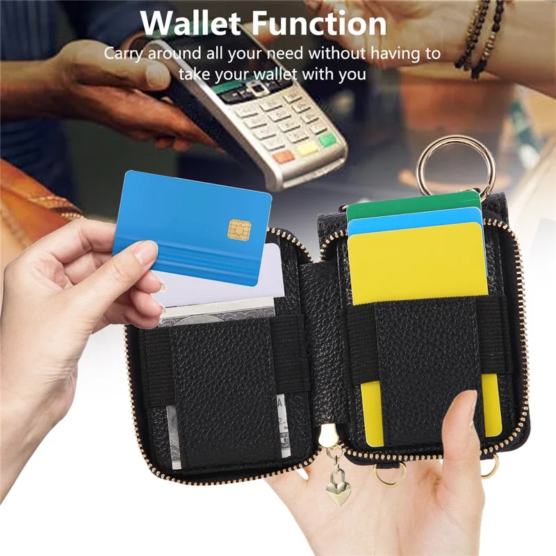 For Samsung Galaxy Z Flip7 5G Case Zipper Card Holder PU Leather Phone Back Cover with Shoulder Strap - Black