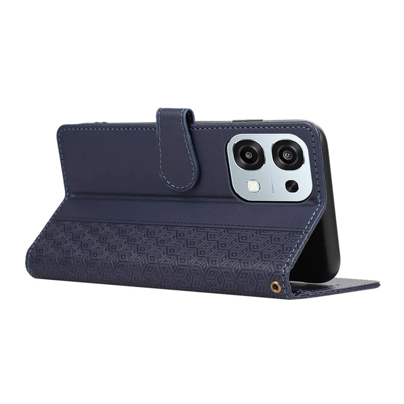 Étui pour Oppo A6 Pro 5G, motif losange imprimé, en cuir synthétique avec dragonne - Bleu