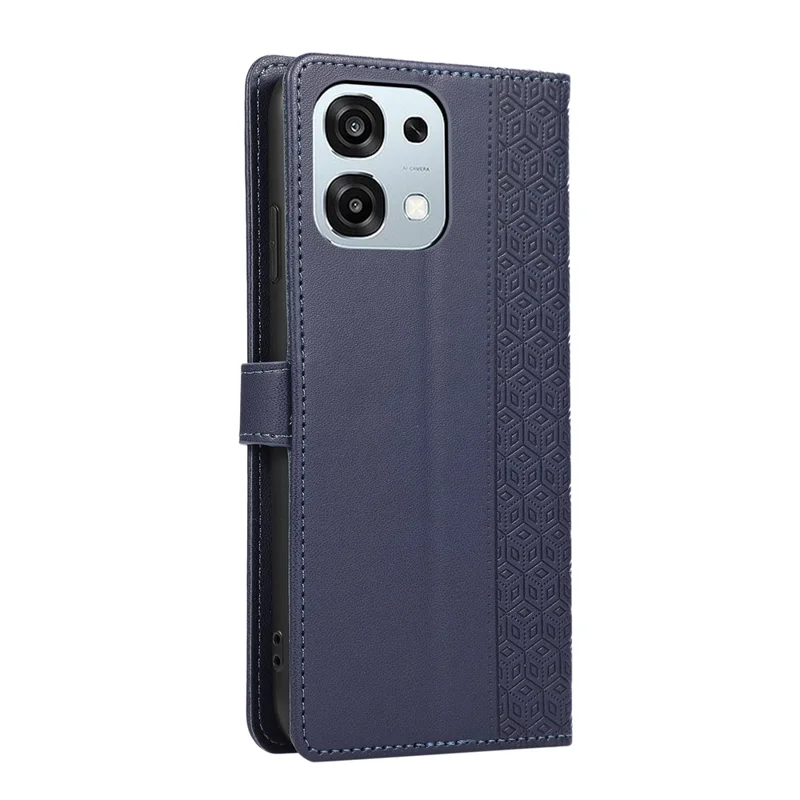 Étui pour Oppo A6 Pro 5G, motif losange imprimé, en cuir synthétique avec dragonne - Bleu