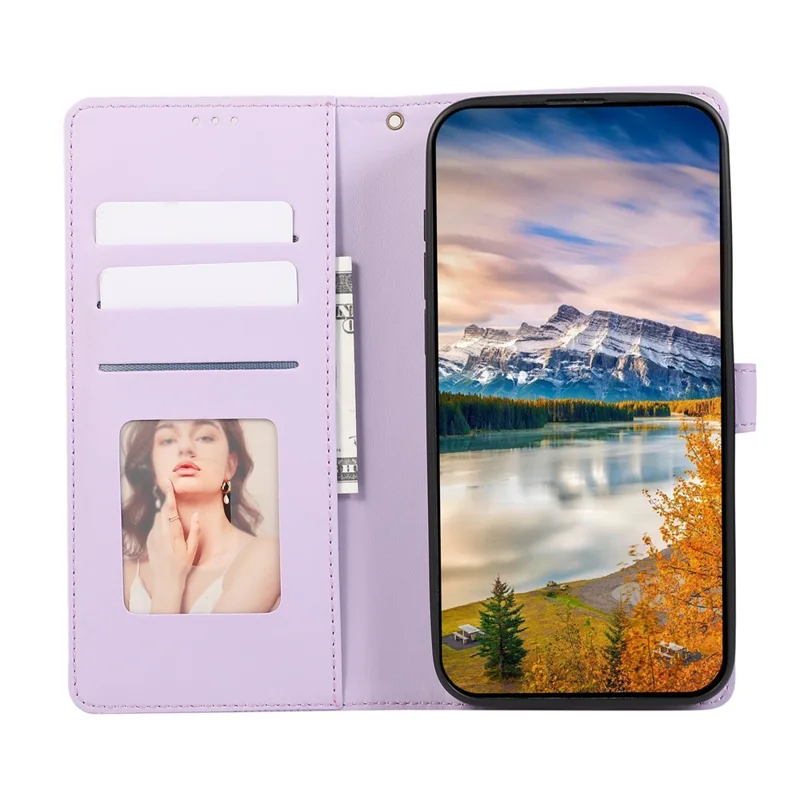 For Oppo A6 Pro 5G Case Splicing Imprinted Rhombus Leather Cover with Wrist Strap - Purple