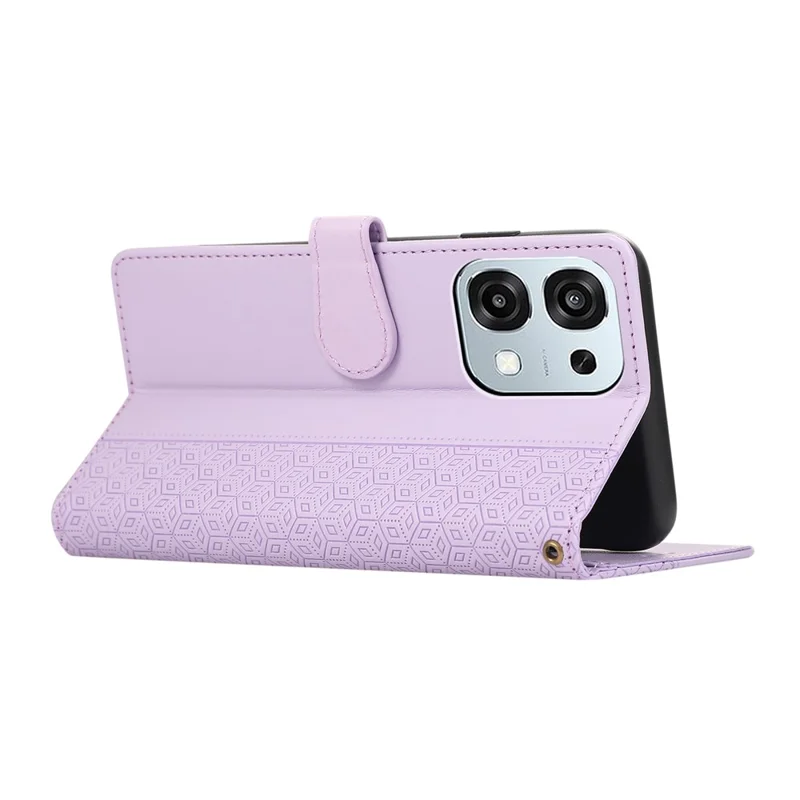 For Oppo A6 Pro 5G Case Splicing Imprinted Rhombus Leather Cover with Wrist Strap - Purple