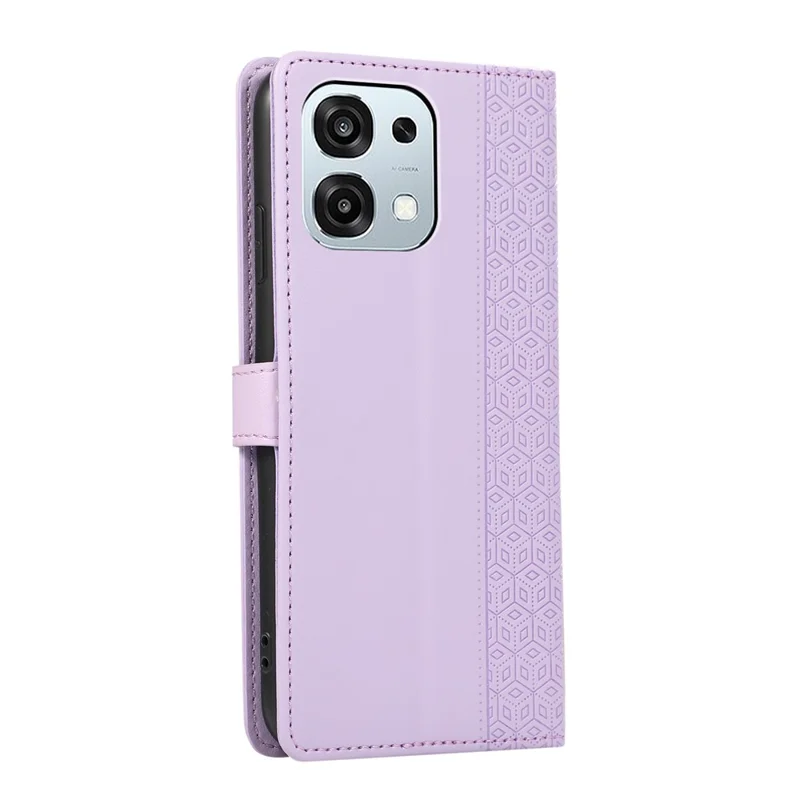 For Oppo A6 Pro 5G Case Splicing Imprinted Rhombus Leather Cover with Wrist Strap - Purple