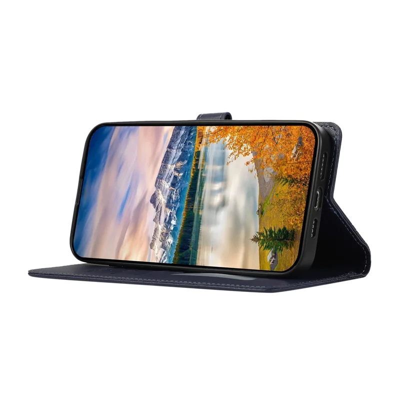 Coque pour Xiaomi 17, housse en cuir avec motif losange imprimé et bracelet de poignet - Bleu