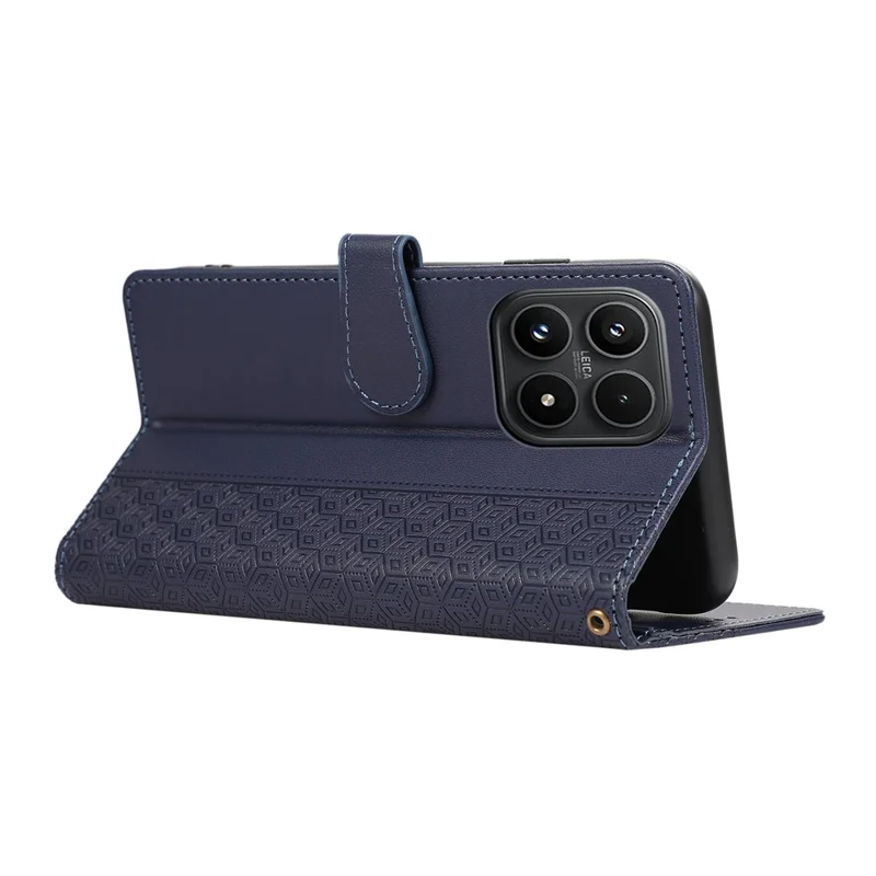 Coque pour Xiaomi 17, housse en cuir avec motif losange imprimé et bracelet de poignet - Bleu
