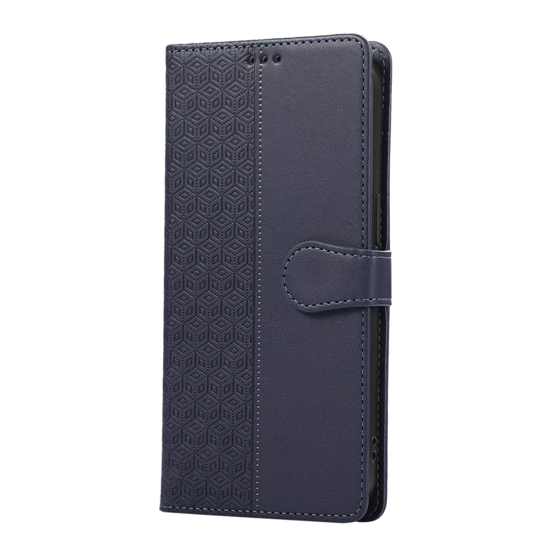 Coque pour Xiaomi 17, housse en cuir avec motif losange imprimé et bracelet de poignet - Bleu
