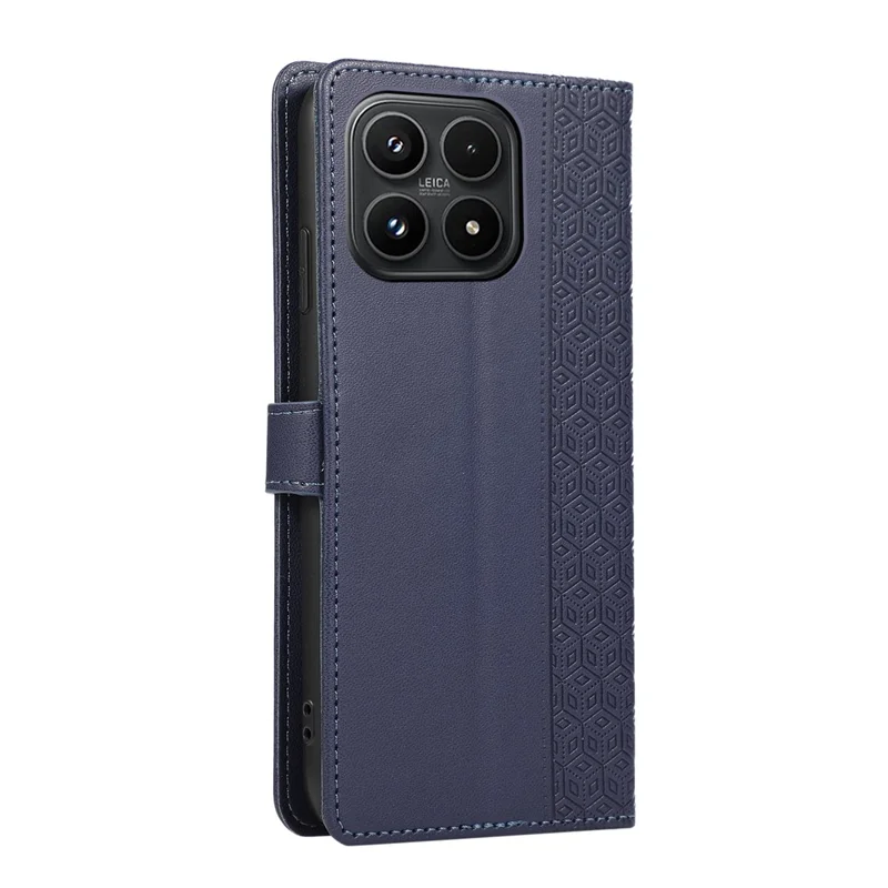 Coque pour Xiaomi 17, housse en cuir avec motif losange imprimé et bracelet de poignet - Bleu
