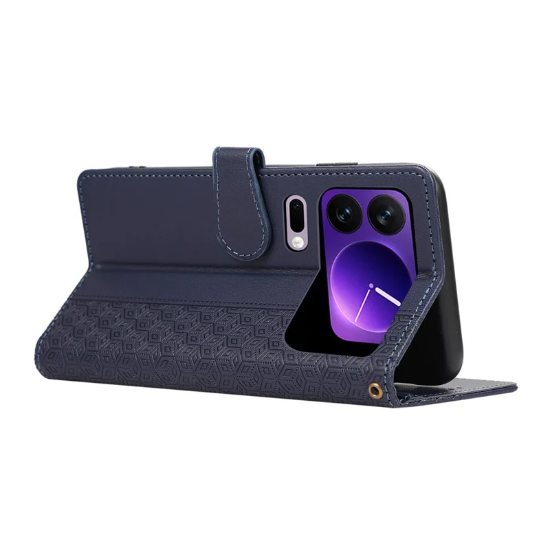 For Xiaomi 17 Pro Case Splicing Imprinted Rhombus Leather Cover with Wrist Strap - Blue