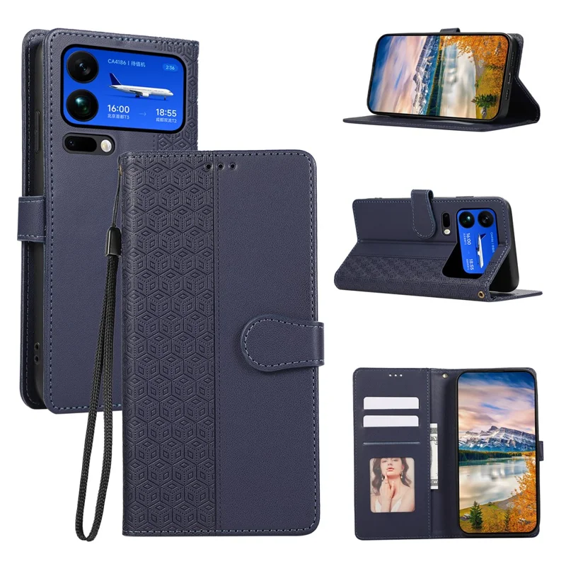 Handyhülle für Xiaomi 17 Pro Max, zusammengesetztes geprägtes Rautenleder mit Handschlaufe - Blau