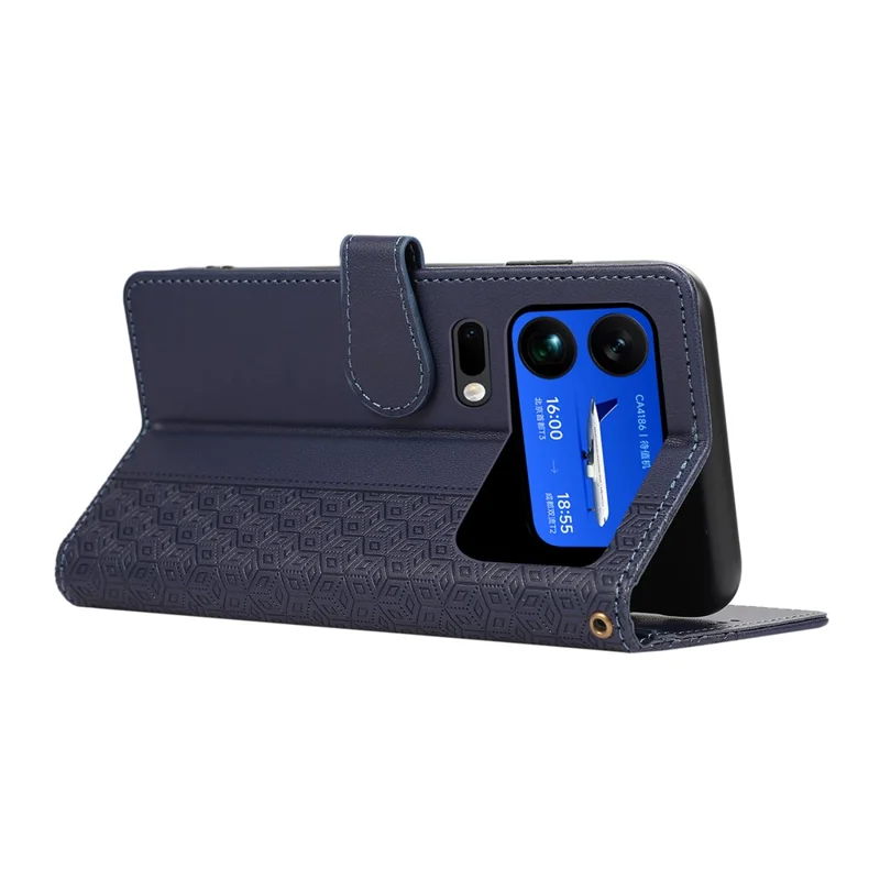 Handyhülle für Xiaomi 17 Pro Max, zusammengesetztes geprägtes Rautenleder mit Handschlaufe - Blau