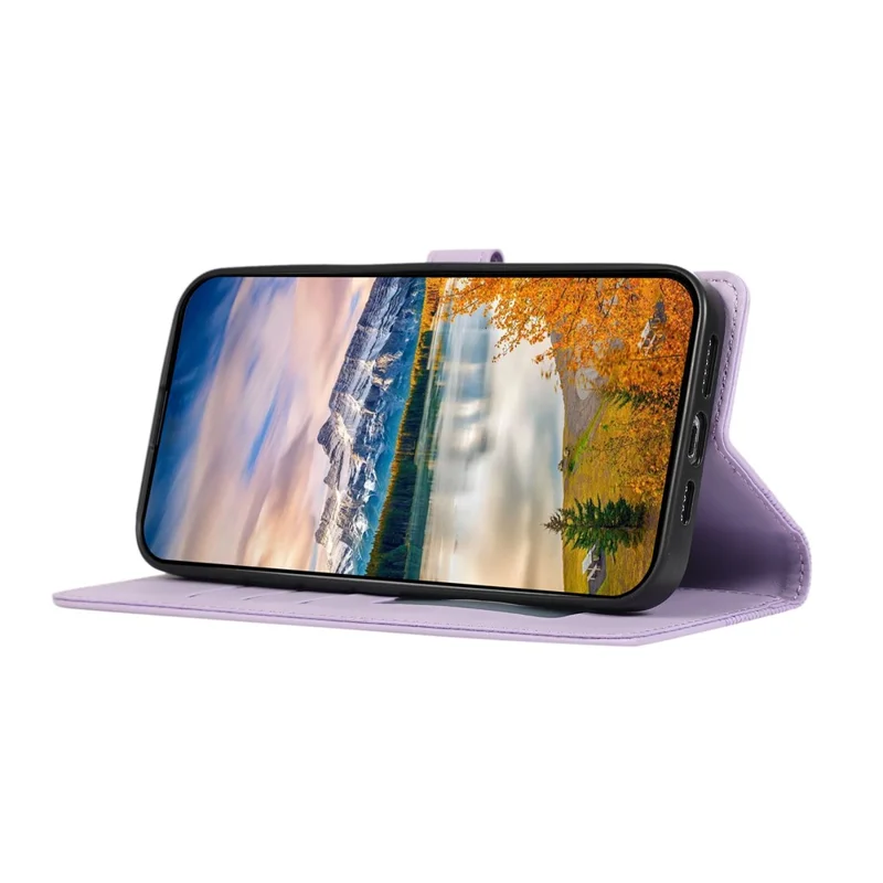 For Xiaomi 15T Pro Case Splicing Imprinted Rhombus Leather Cover with Wrist Strap - Purple