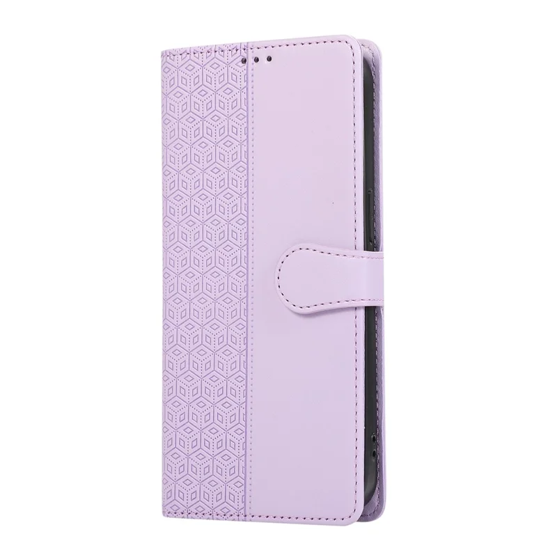 For Xiaomi 15T Pro Case Splicing Imprinted Rhombus Leather Cover with Wrist Strap - Purple