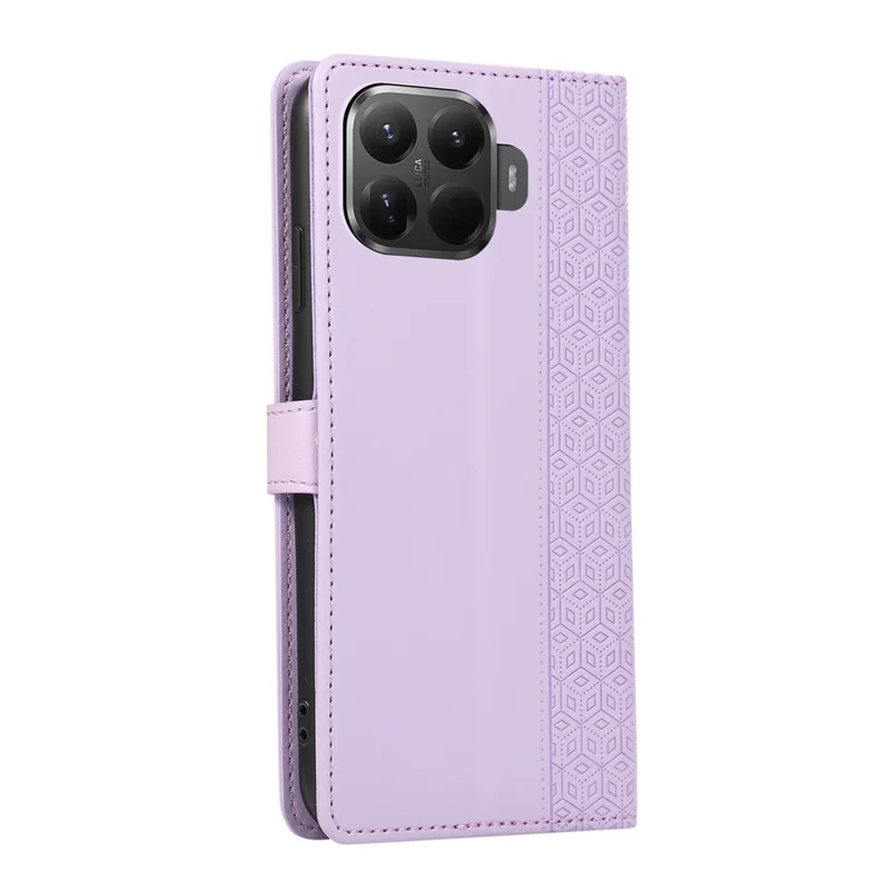 For Xiaomi 15T Pro Case Splicing Imprinted Rhombus Leather Cover with Wrist Strap - Purple