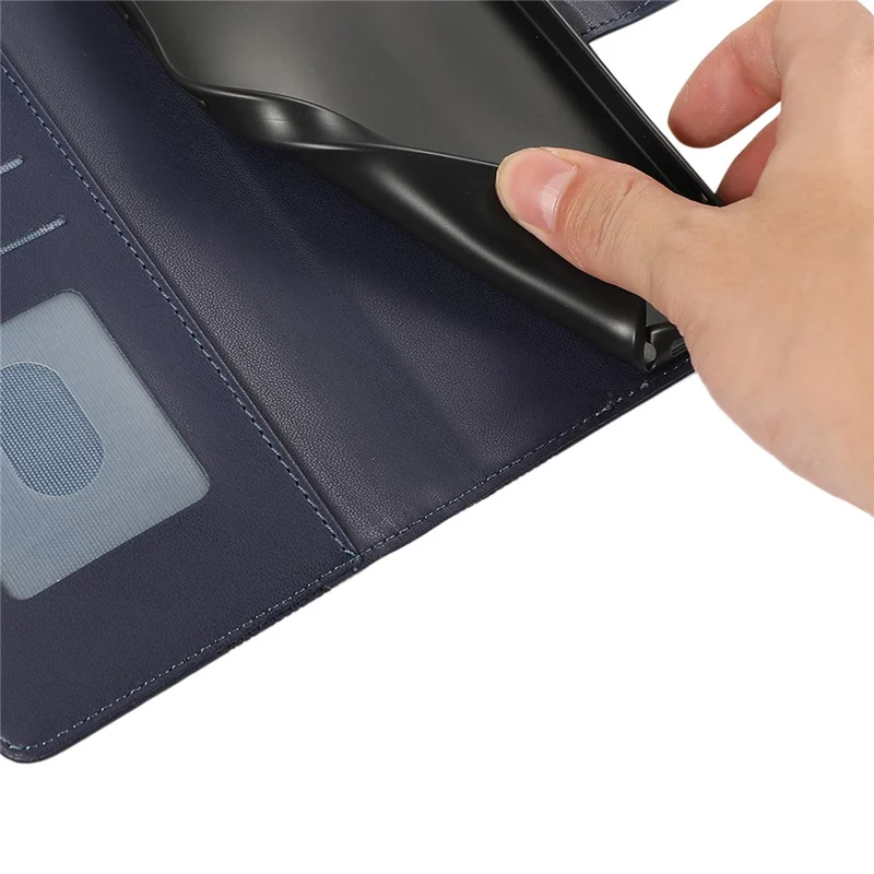 For Xiaomi 15T Case Splicing Imprinted Rhombus Leather Cover with Wrist Strap - Blue