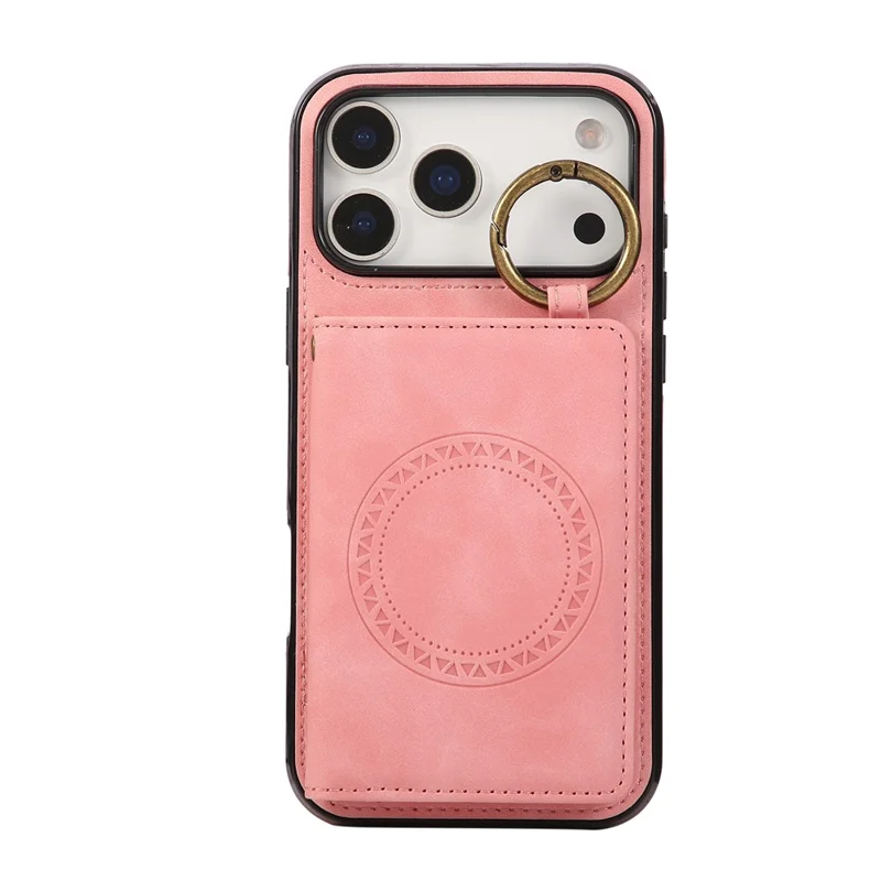 Für iPhone 17 Pro Max Hülle mit Kartenhalter, Ständer, Leder + TPU-Handyhülle mit Ringhalter – Roségold