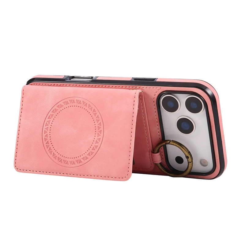 Für iPhone 17 Pro Max Hülle mit Kartenhalter, Ständer, Leder + TPU-Handyhülle mit Ringhalter – Roségold