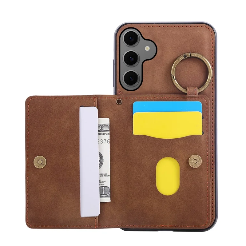 Voor Samsung Galaxy S26 Hoesje met Pasjeshouder en Steun in Leer + TPU met Ringhouder - Bruin