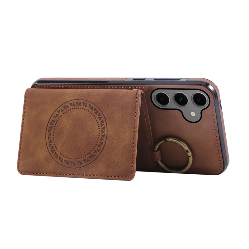 Voor Samsung Galaxy S26 Hoesje met Pasjeshouder en Steun in Leer + TPU met Ringhouder - Bruin