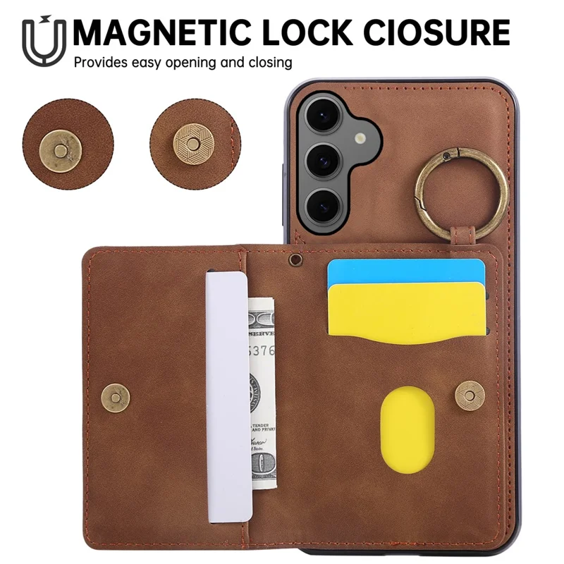 Voor Samsung Galaxy S26 Hoesje met Pasjeshouder en Steun in Leer + TPU met Ringhouder - Bruin