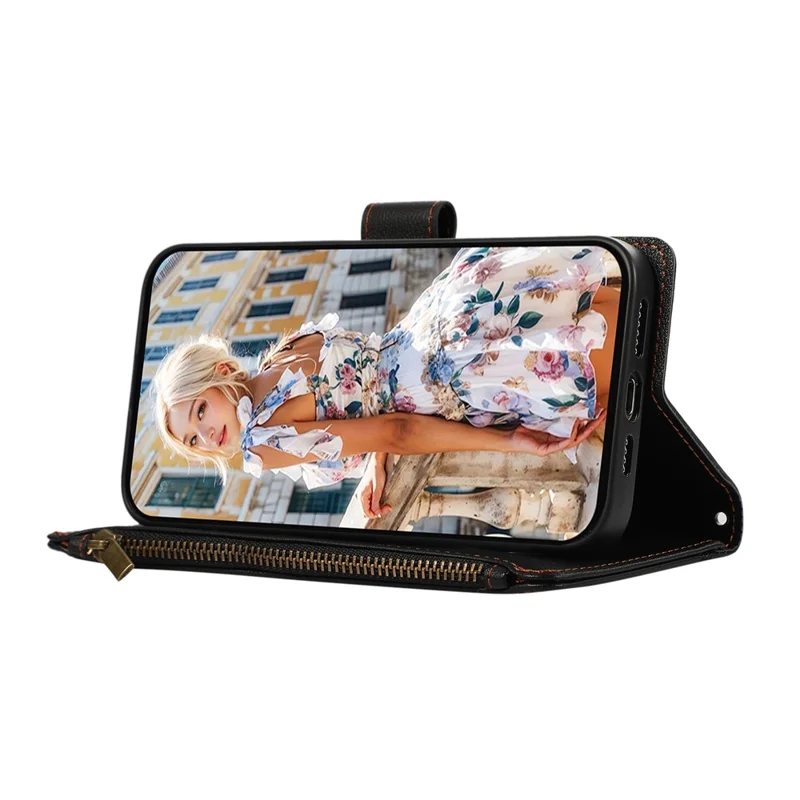 Étui pour Samsung Galaxy S26 Ultra avec plusieurs fentes pour cartes, housse en cuir à fermeture éclair avec dragonne - Noir