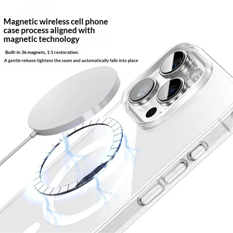 JAUCASE For iPhone 16 Pro Max Case Compatible with MagSafe PC Phone Cover with AI Touch Control Button - Transparent