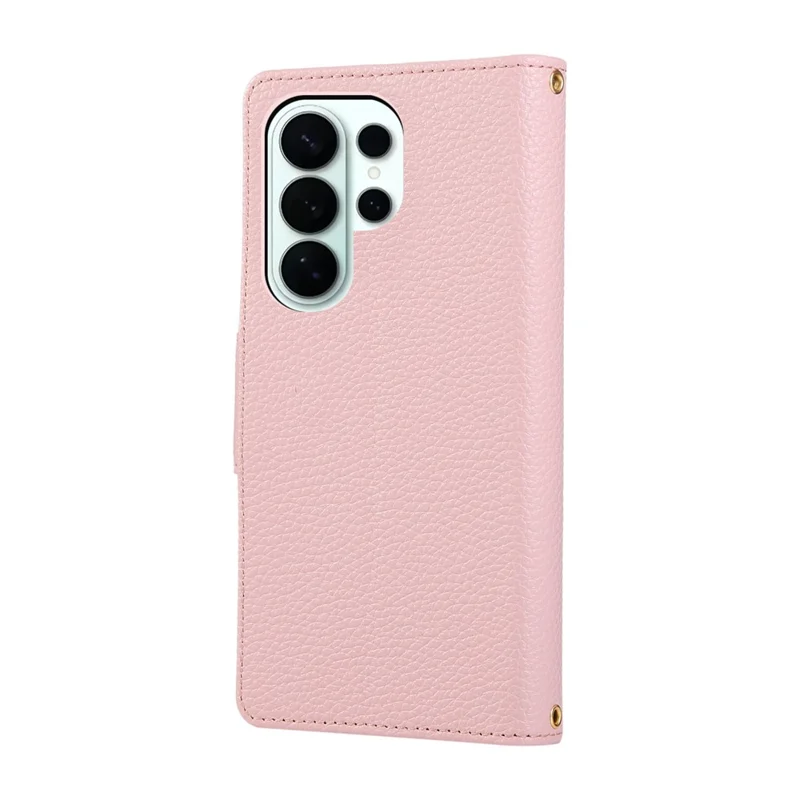 Zippertas voor Samsung Galaxy S26 Ultra Hoesje Met Riempje van Leer met Polsband - Roze