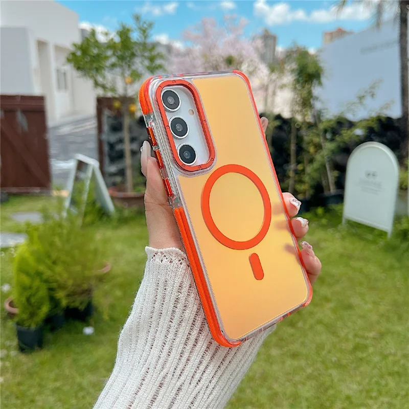 For Samsung Galaxy A37 5G Magnetic Case Cute Fluorescent Design TPU Acrylic Phone Back Cover - Orange