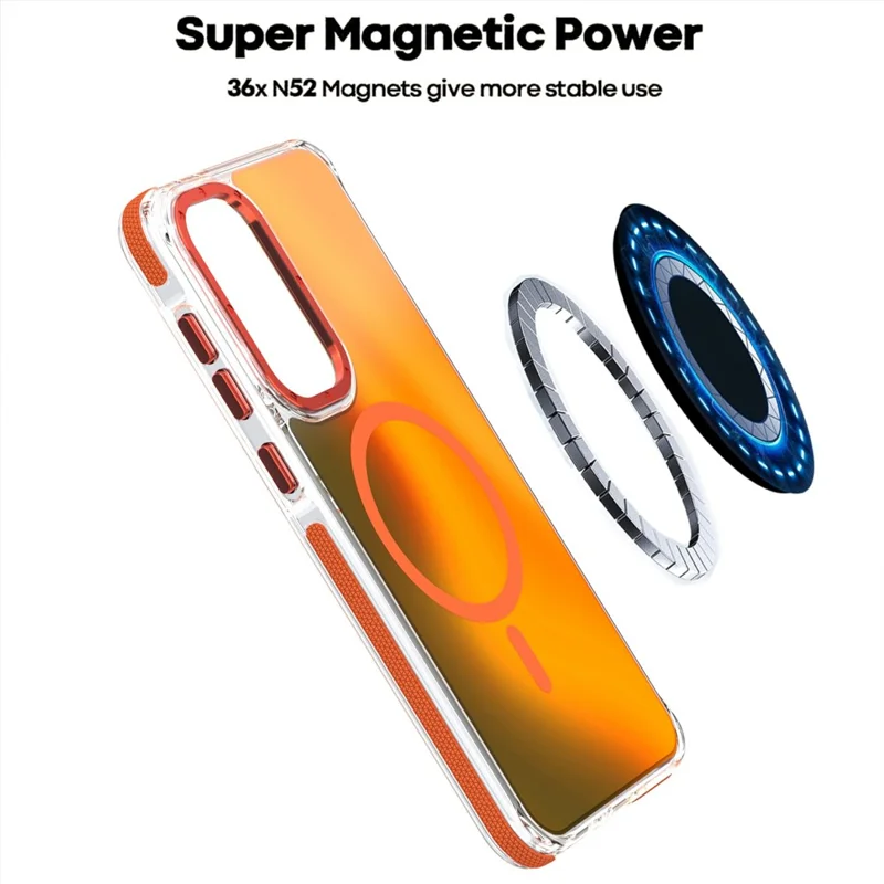 For Samsung Galaxy A37 5G Magnetic Case Cute Fluorescent Design TPU Acrylic Phone Back Cover - Orange