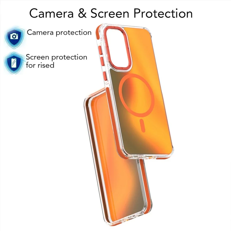 For Samsung Galaxy A37 5G Magnetic Case Cute Fluorescent Design TPU Acrylic Phone Back Cover - Orange