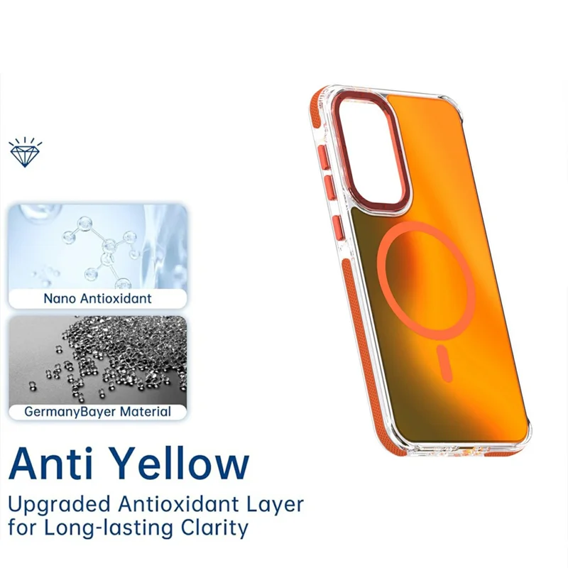 For Samsung Galaxy A37 5G Magnetic Case Cute Fluorescent Design TPU Acrylic Phone Back Cover - Orange