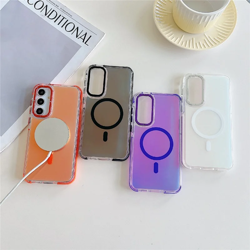 For Samsung Galaxy A37 5G Magnetic Case Cute Fluorescent Design TPU Acrylic Phone Back Cover - Orange