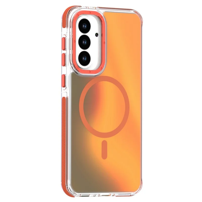 For Samsung Galaxy A57 5G Magnetic Case Cute Fluorescent Design TPU Acrylic Phone Back Cover - Orange